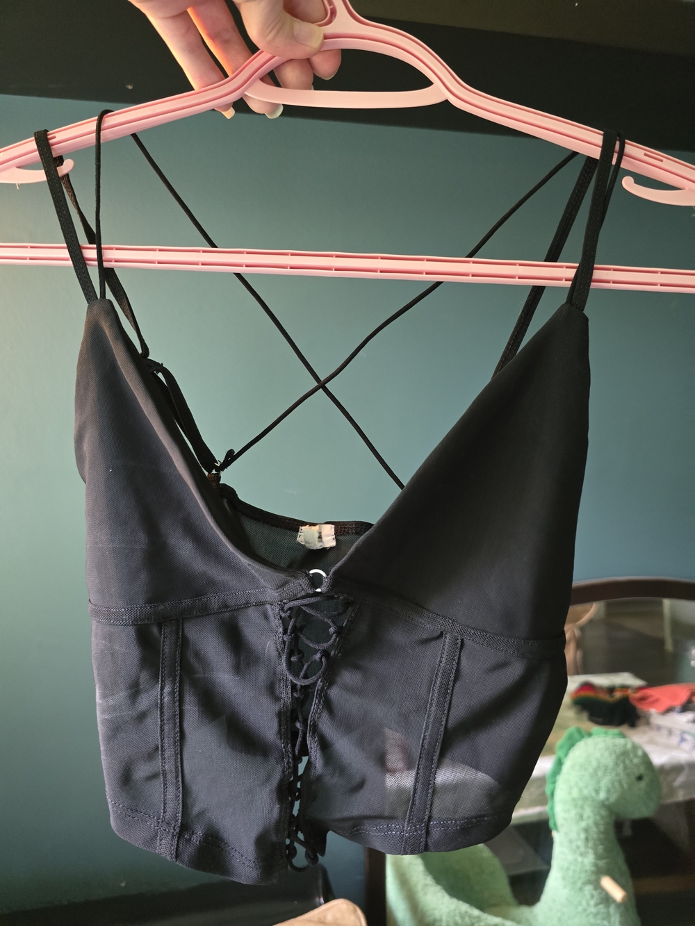 Garage Black Lace-Up Crop Bustier